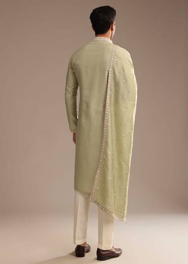 Basil Green Kurta Set with Embroidered Dupatta