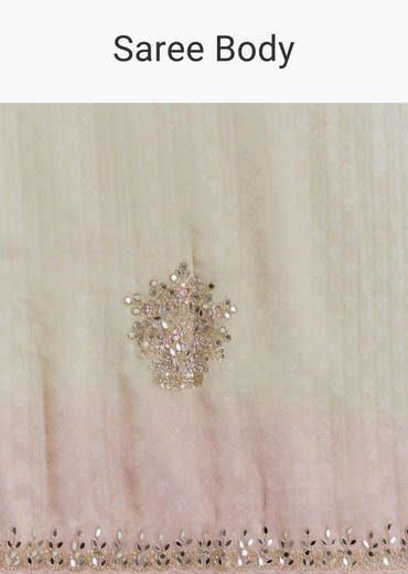 Beige And Pink Ombre Jacquard Embroidered Saree With Mirror Work