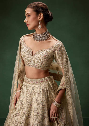 Beige Bridal Lehenga With Sequin And Zari Work