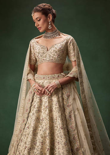 Beige Bridal Lehenga With Sequin And Zari Work