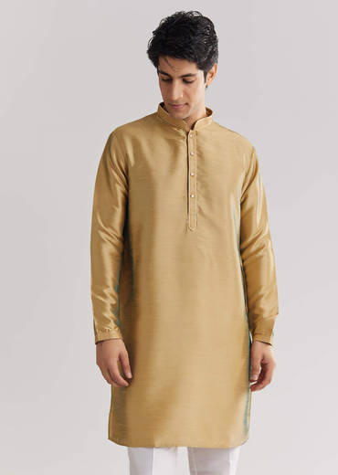 Beige Brocade Jacket Kurta Set