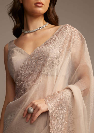 Beige Chiffon Embellished Saree with Resham Cutwork