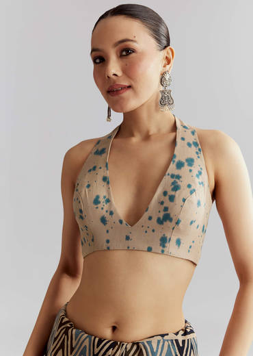 Beige Cotton Linen Saree With Hand Block Print And Kantha Work