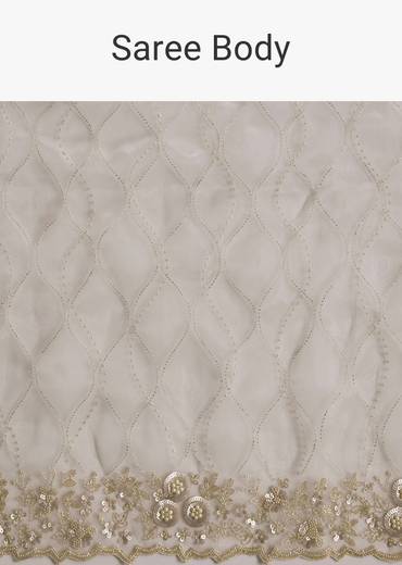 Beige Cream Tissue Saree With Floral Jaal