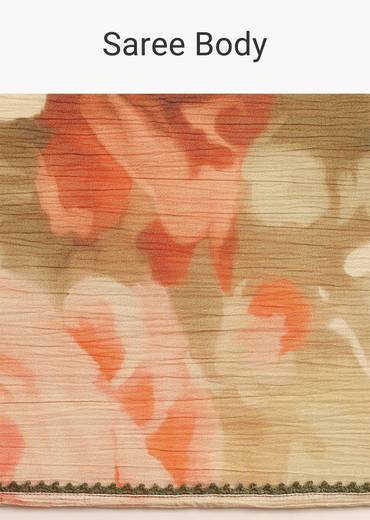 Beige Crushed Abstract Print Saree With Lace Pallu Border