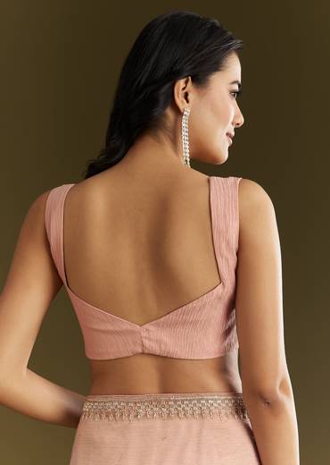 Beige Crushed Tissue Saree With Stone Embellishment And Glossy Finish