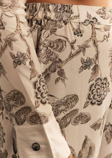 Beige Floral Printed Crepe Anarkali Set With Chinon Dupatta