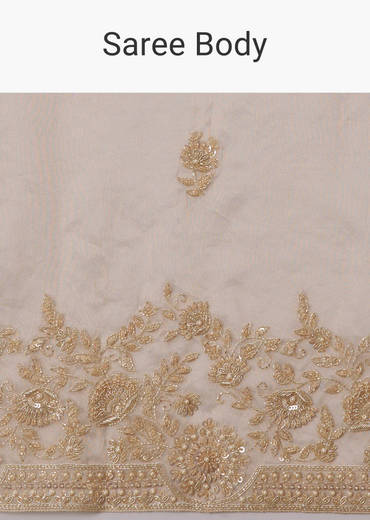 Beige Ivory Tissue Saree With Velvet Embroidered Blouse