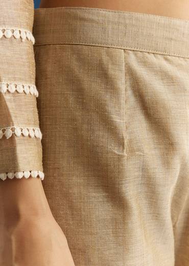 Beige Jamdani Kurta Set With Thread And Sequins Work