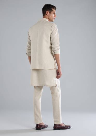 Beige Kurta Jacket Set With Zardosi Hand Work