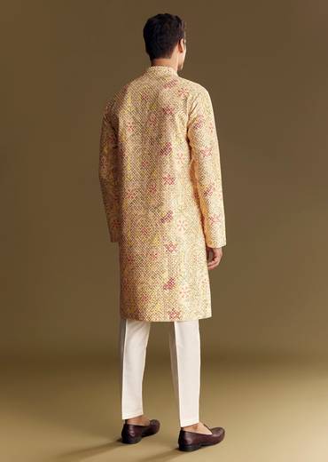 Beige Linen Kurta Set With Minimalist Detailing