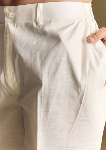 Beige Linen Kurta Set With Thread And Sequin Accents