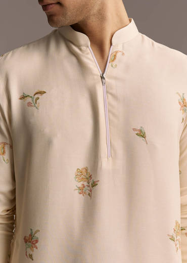 Beige Modal Printed Kurta Set For Men