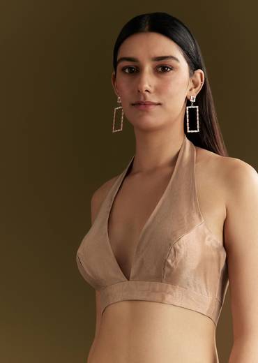 Beige Organza Sequin Embroidered Saree With Scallop Border