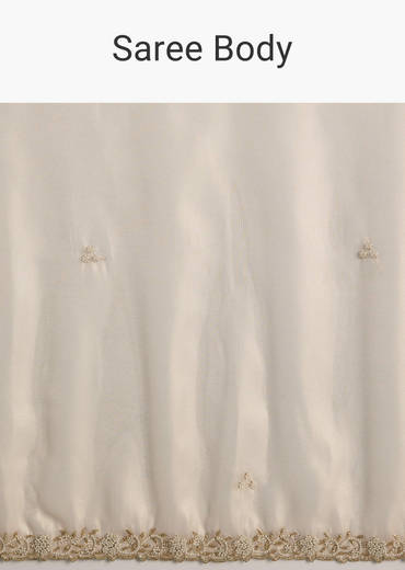 Beige Organza Tissue Saree With Cutdana And Beads Scallop Border