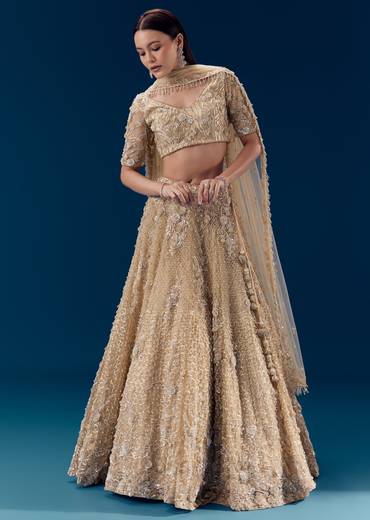 Beige Resham Embroidered Bridal Lehenga Set