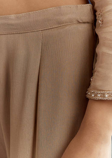 Beige Sequins And Cutdana Kurta With Sharara And Organza Dupatta