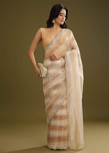 Beige Shaded Glass Tissue Saree With Stone Embellishment