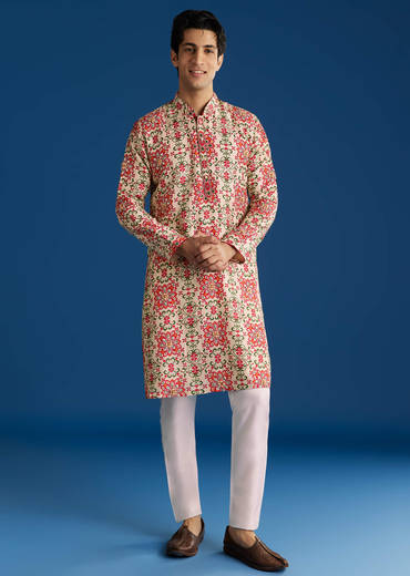 Beige Silk Stone Cutdana Embroidered Kurta Set