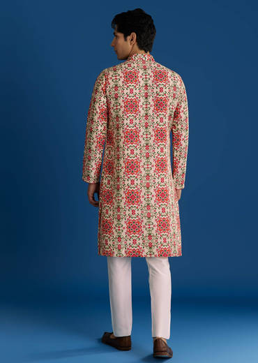 Beige Silk Stone Cutdana Embroidered Kurta Set