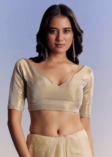 Beige Tissue Saree With Hand Embroidery With Cutdana And Sequins