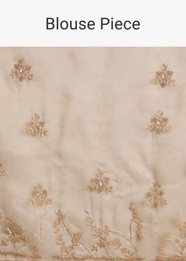 Beige Tissue Saree With Heavy Cutdana And Beads Embroidery