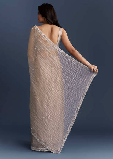 Beige Tissue Saree With Heavy Hand Embroidery