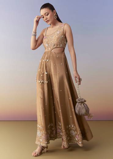 Beige Zardozi Embroidered Jumpsuit