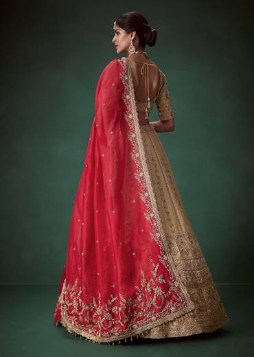 Beige Zari Embroidered Bridal Lehenga Set