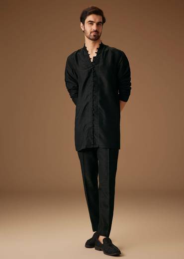 Black Banarasi Silk Indowestern Bandi Set