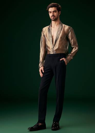 Black Banarasi Silk Tuxedo With Cut Dana And Crystal Embroidery