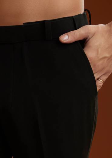 Black Cotton Satin Suit Set With Hand Embroidery