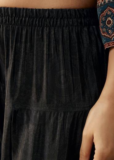 Black Crepe Indie Printed Kurta and Pant Set