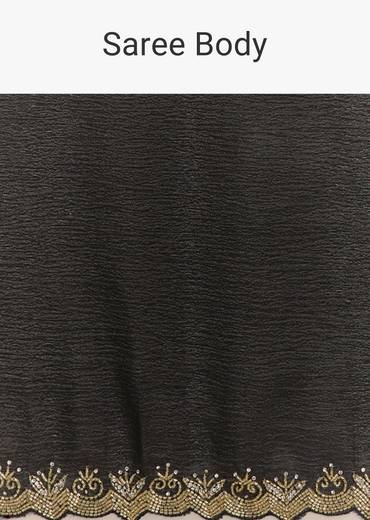 Black Crushed Tissue Saree With Scallop Embroidered Border