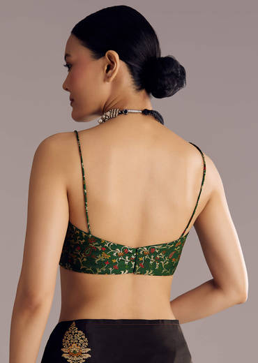 Black Dola Silk Saree With Woven Buttis