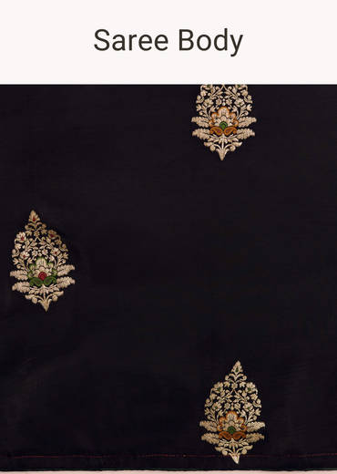 Black Dola Silk Saree With Woven Buttis