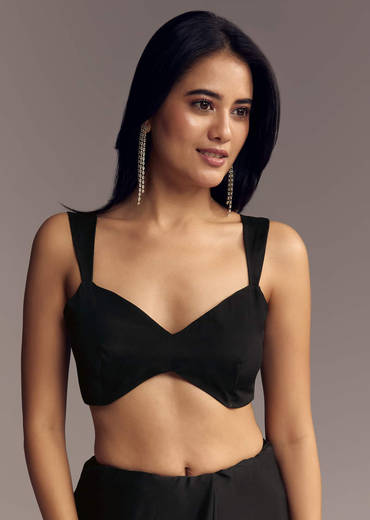 Black Embroidered Chinon Saree With Cut Dana Work