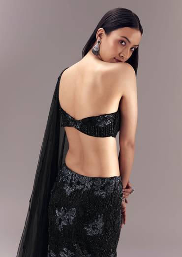 Black Fishcut Lehenga with Draped Blouse