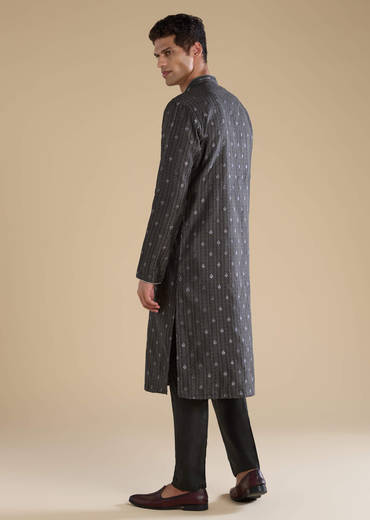 Black Jacquard Textured Mens Kurta and Pant Set