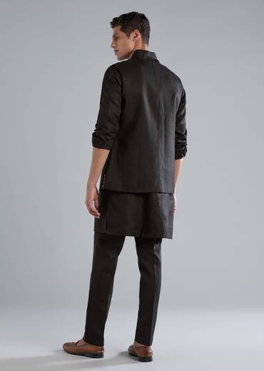 Black Kurta Jacket Set With Zardosi Hand Work