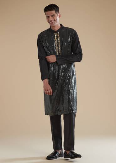 Black Kurta Set With Sequins Detail Work
