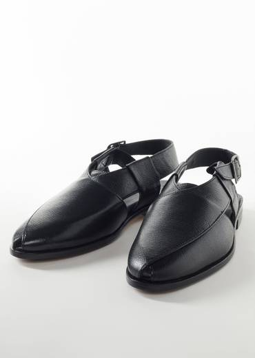 Black Leather Footwear For Men