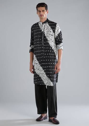 Black Modal Kurta Set With Bandhani And Shibori Prints