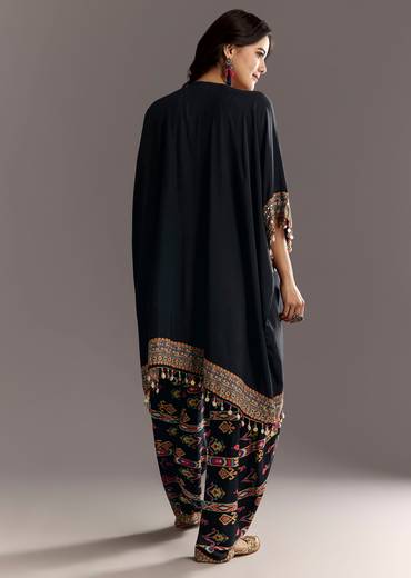 Black Printed Muslin Kurta Dhoti Set