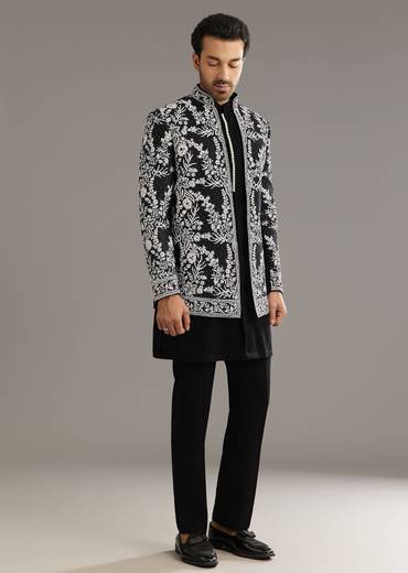 Black Sequin Jaal Embroidered Indo Western Set