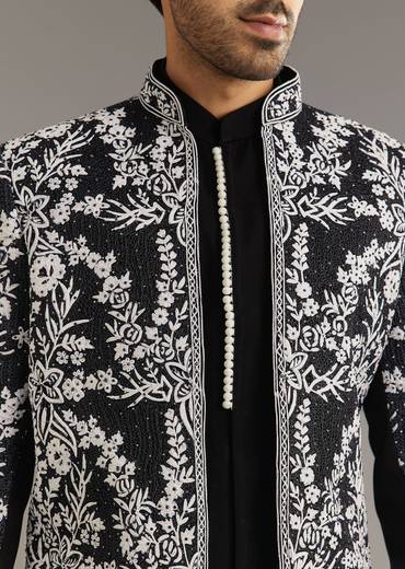 Black Sequin Jaal Embroidered Indo Western Set