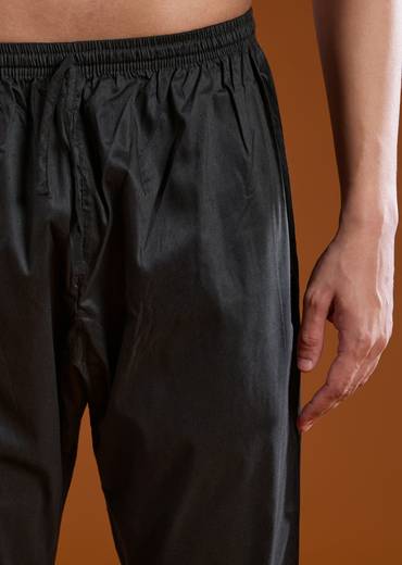 Black Silk Embroidered Mens Kurta Pant Set with Dupatta