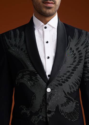 Black Suiting Coat Set With Cutdana Embroidery