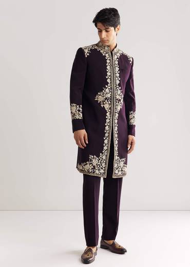 Black Suiting Indo Western With Floral Thread Embroidery