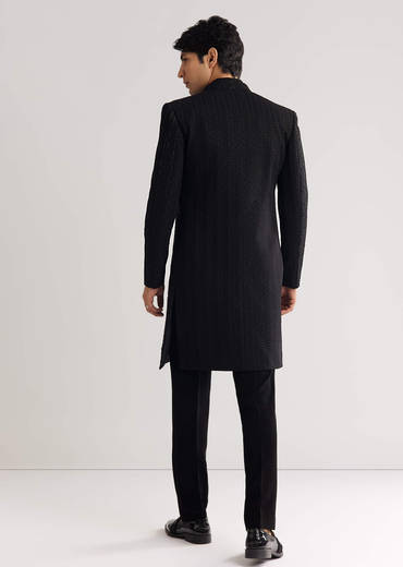 Black Suiting Indo Western With Thread And Beadwork